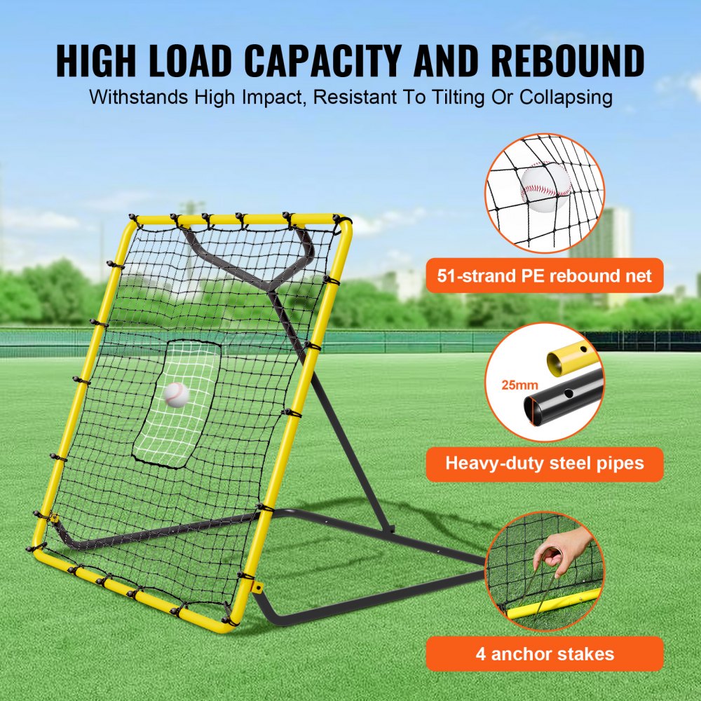 VEVOR Baseball And Softball Rebounder Net, 4 x 4.5 Feet PitchBack Baseball Nest for Pitching and Fielding Training, Pitch Return Trainer Rebound Net with Pitching Target, 4 Adjustable Angles