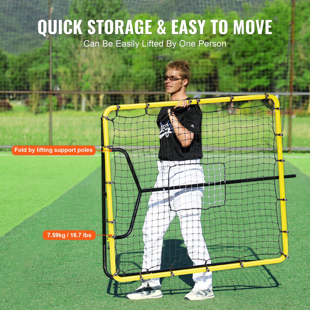 VEVOR Baseball And Softball Rebounder Net, 4 x 4.5 Feet PitchBack Baseball Nest for Pitching and Fielding Training, Pitch Return Trainer Rebound Net with Pitching Target, 4 Adjustable Angles