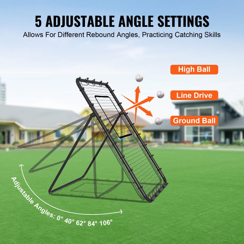 VEVOR Baseball And Softball Rebounder Net, 4 x 6 Feet PitchBack Baseball Nest for Pitching and Fielding Training, Pitch Return Trainer Rebound Net with Pitching Target, 4 Adjustable Angles