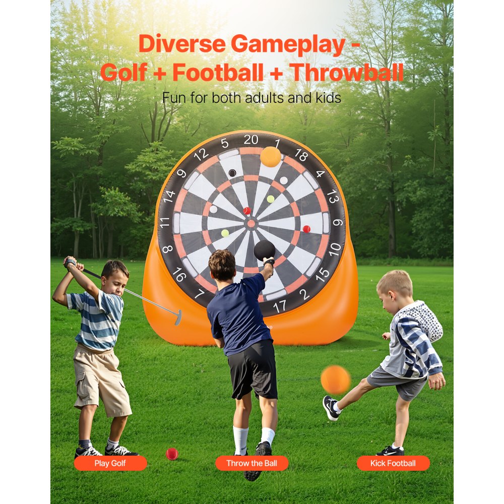 VEVOR Inflatable Soccer Dart Board, over 6 ft High Giant Soccer Dart Board with 4 Kick Balls, 12 Tennis and Air Pump, 3-Min Setup, Ideal for Giant Yard Games, Giant Kick Darts Game, Backyard Golf Game