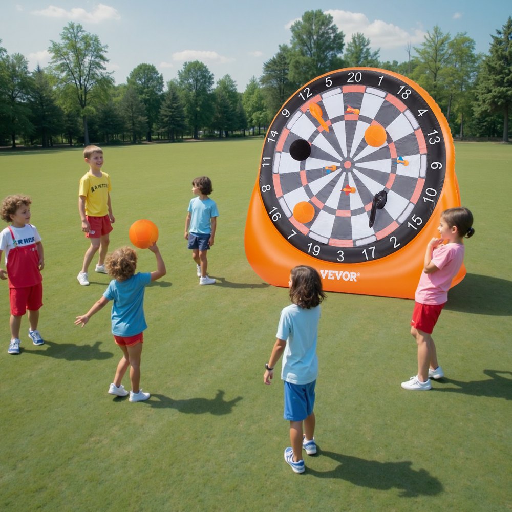 VEVOR Inflatable Soccer Dart Board, over 6 ft High Giant Soccer Dart Board with 4 Kick Balls 6 Darts 6 Axe & Air Pump, 3-Min Setup, Ideal for Giant Yard Games, Giant Kick Darts Game, Soccer Dart Game