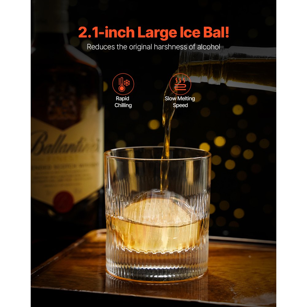 VEVOR Ice Ball Press, 2.1" Ice Ball Maker, Aviation Aluminum Ice Ball Press Kit for 53mm Ice Sphere, Ice Press with Tong and Drip Tray, for Whiskey, Cocktail, Bourbon, Scot on Party & Holiday