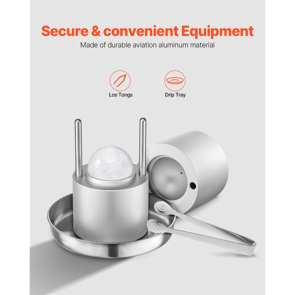 VEVOR Ice Ball Press, 2.1" Ice Ball Maker, Aviation Aluminum Ice Ball Press Kit for 53mm Ice Sphere, Ice Press with Tong and Drip Tray, for Whiskey, Cocktail, Bourbon, Scot on Party & Holiday