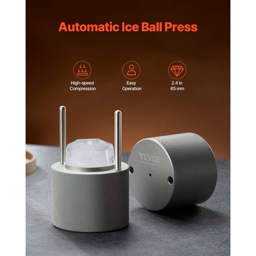 VEVOR Ice Diamond Press, 2.4" Ice Ball Maker, Aviation Aluminum Diamond Ice Ball Press Kit for Ice Diamond, Ice Press with Tong and Drip Tray, for Whiskey, Cocktail, Bourbon, Scot on Party & Holiday