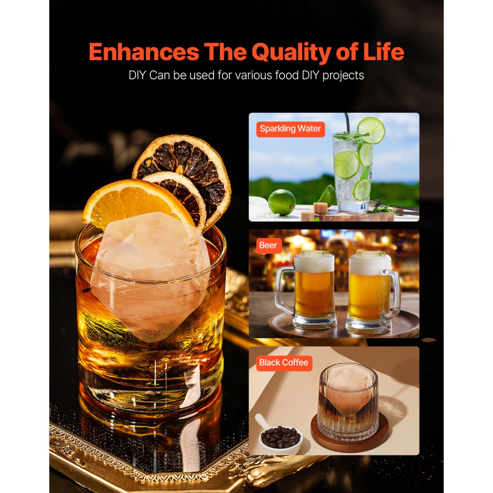 VEVOR Ice Diamond Press, 2.4" Ice Ball Maker, Aviation Aluminum Diamond Ice Ball Press Kit for Ice Diamond, Ice Press with Tong and Drip Tray, for Whiskey, Cocktail, Bourbon, Scot on Party & Holiday