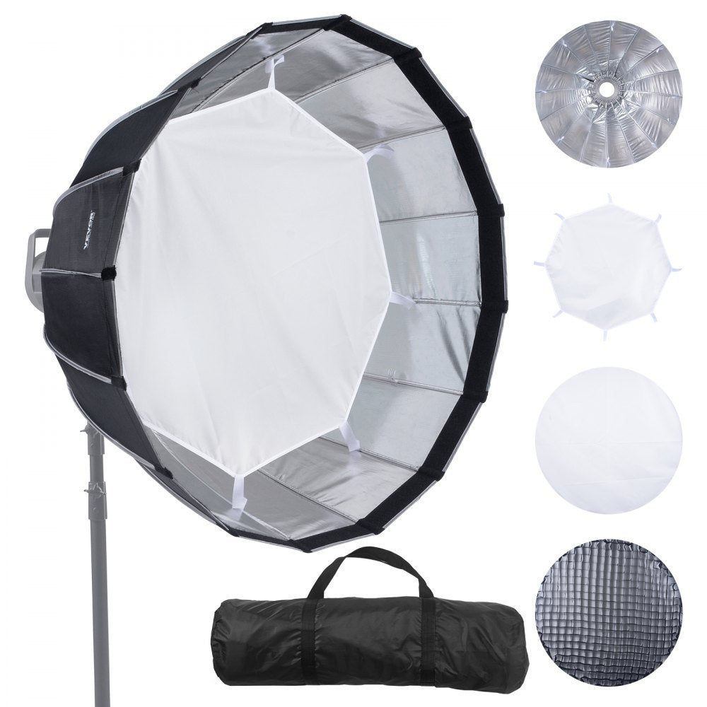 VEVOR Parabolic Softbox, 33 in / 850 mm, Quick Release and Quick Fold, Lightweight and Portable, Universal Bowens Mount, 4 Lighting Effects, Fits for Professionoal Photography, Daily Filming