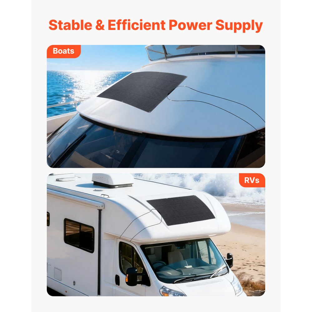VEVOR Flexible Solar Panel, 200W Semi-Flexible Bendable Monocrystalline Solar Panel, 21.9% Efficiency Mono Off-Grid Charger with MC4 Output, IP67 Waterproof for Marine RV Car Cabin Curved Surfaces