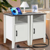 VEVOR Farmhouse End Table Set of 2, Nightstand with Charging Station, 3 Tiers Side Table with Storage Cabinet, End Table with USB Ports and Outlets, Ideal for Living Room, Bedroom, Office, White