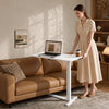 VEVOR Overbed Table 31.5"W x 15.7"D Mobile Bedside Table with Wheels White, for Home Office Bed Couch, Height Adjustable Rolling Laptop Desk, Portable Standing Cart with Tilting Desktop & Cup Holder