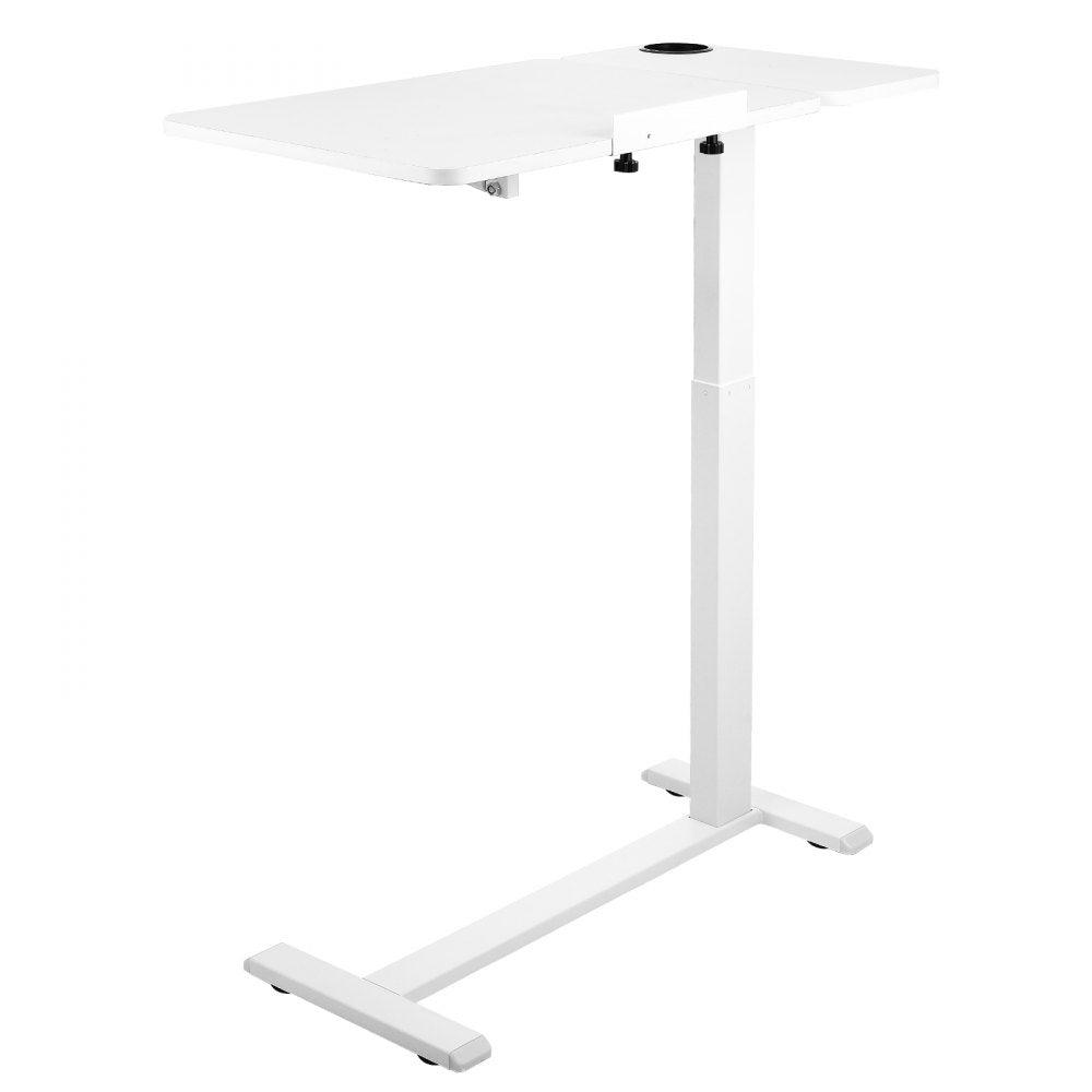 VEVOR Overbed Table 31.5"W x 15.7"D Mobile Bedside Table with Wheels White, for Home Office Bed Couch, Height Adjustable Rolling Laptop Desk, Portable Standing Cart with Tilting Desktop & Cup Holder