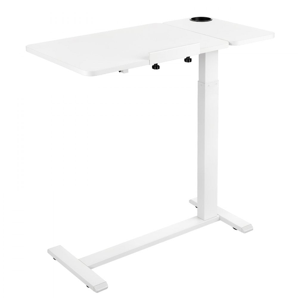 VEVOR Overbed Table 31.5"W x 15.7"D Mobile Bedside Table with Wheels White, for Home Office Bed Couch, Height Adjustable Rolling Laptop Desk, Portable Standing Cart with Tilting Desktop & Cup Holder