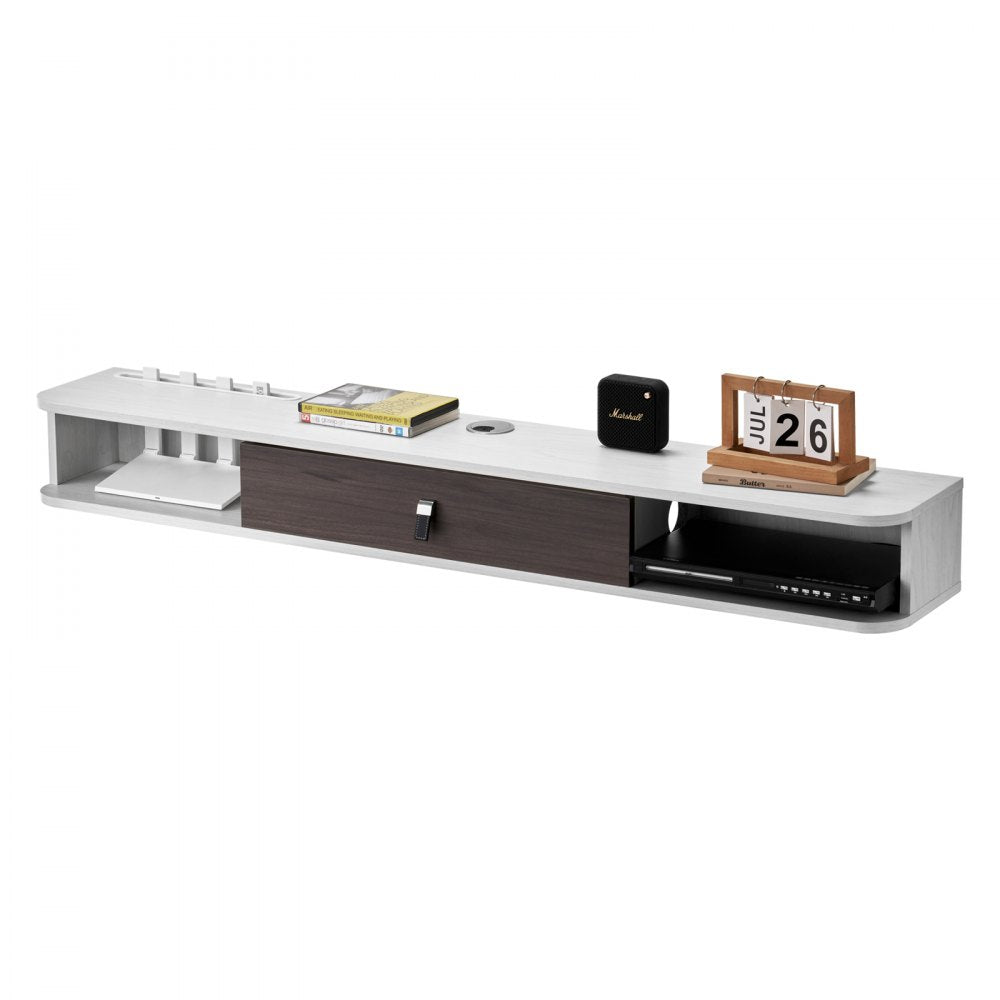 VEVOR Floating TV Stand, 55 in Wall Mount Entertainment Center with Cable Hole, Modern Floating TV Shelf with Storage Cabinet, Particle Board Console for DVD Player, Cable Box, Game Console, White