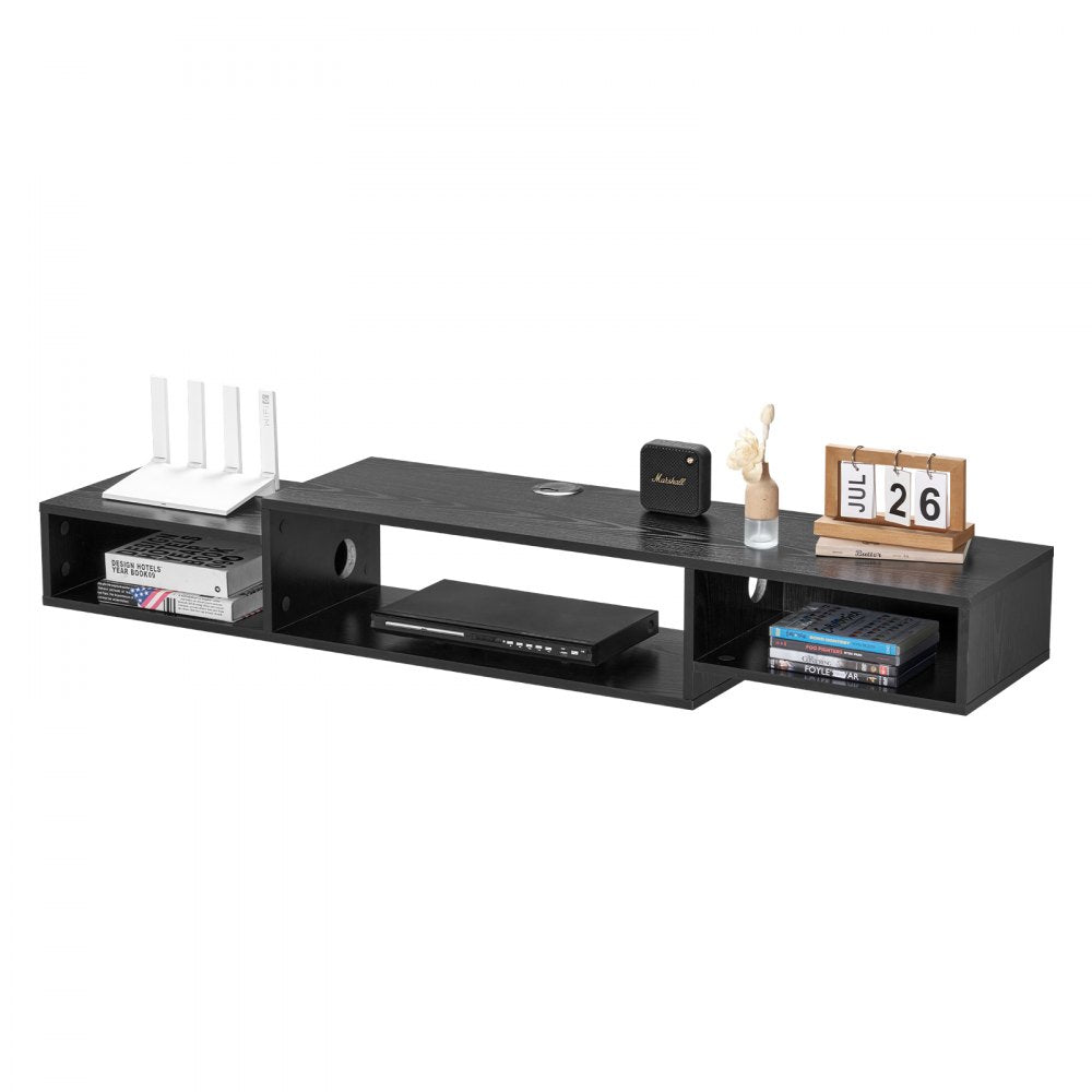 VEVOR Floating TV Stand, 59" Wall Mount Entertainment Center with Power Outlet & Cable Hole, Modern Floating TV Shelf with Storage Cabinet for DVD Player, Cable Box, Game Console, TV Accessory, Black