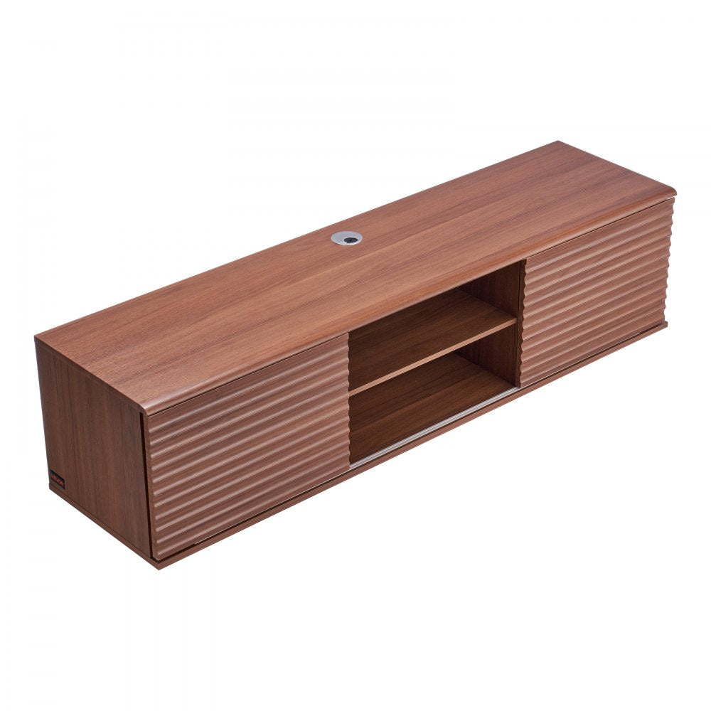 VEVOR Floating TV Stand, 60" Wall Mount Entertainment Center with Adjustable Shelf & Sliding Doors, 2 Tiers Floating TV Shelf with Storage Cabinet for DVD Player, Cable Box, Game Console, Walnut