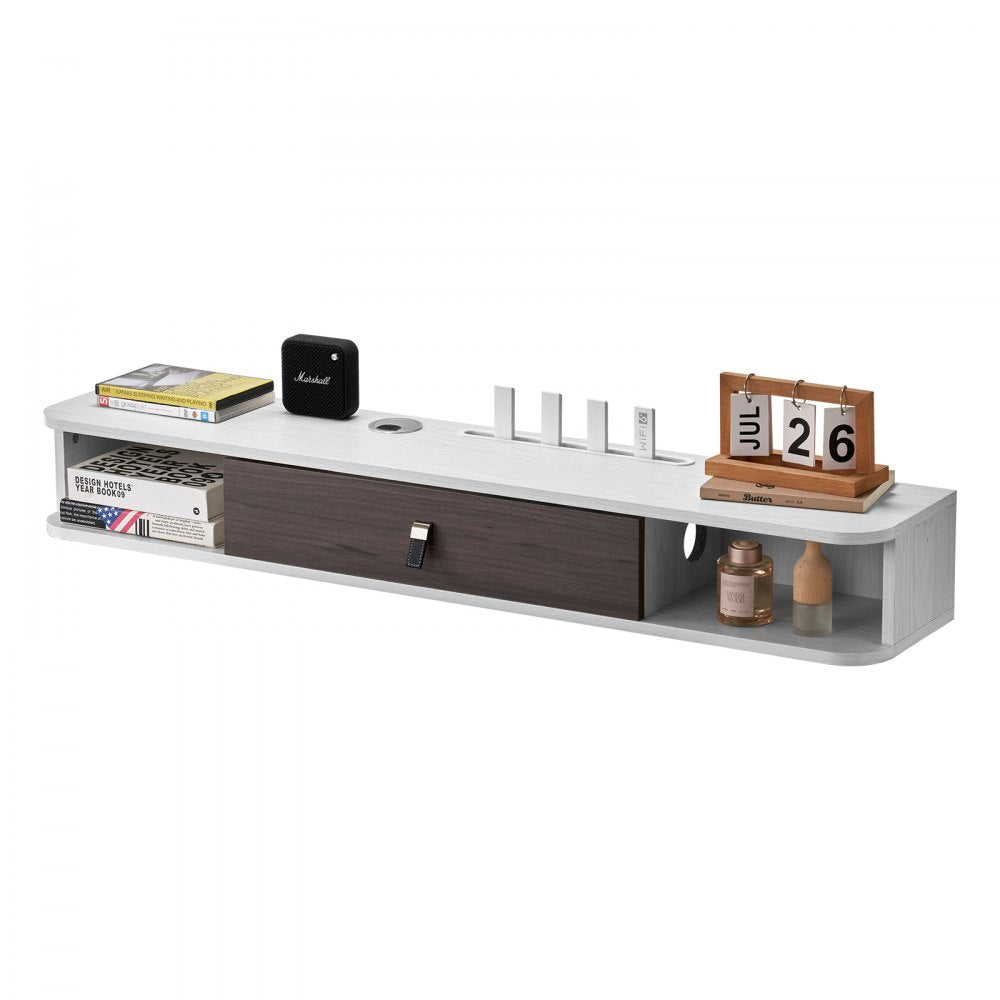 VEVOR Floating TV Stand, 47 in Wall Mount Entertainment Center with Cable Hole, Modern Floating TV Shelf with Storage Cabinet, Particle Board Console for DVD Player, Cable Box, Game Console, White