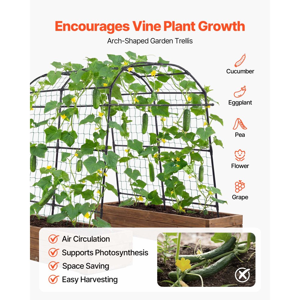 VEVOR Cucumber Trellis, U-Shape Garden Trellises for Raised Bed, Metal Arch Plant Support for Vine, Climbing Plants Outdoor, Peas, Beans, Zucchini, Tomato, Squash, Flower (70.87 x 44.09 x 82.99 in)