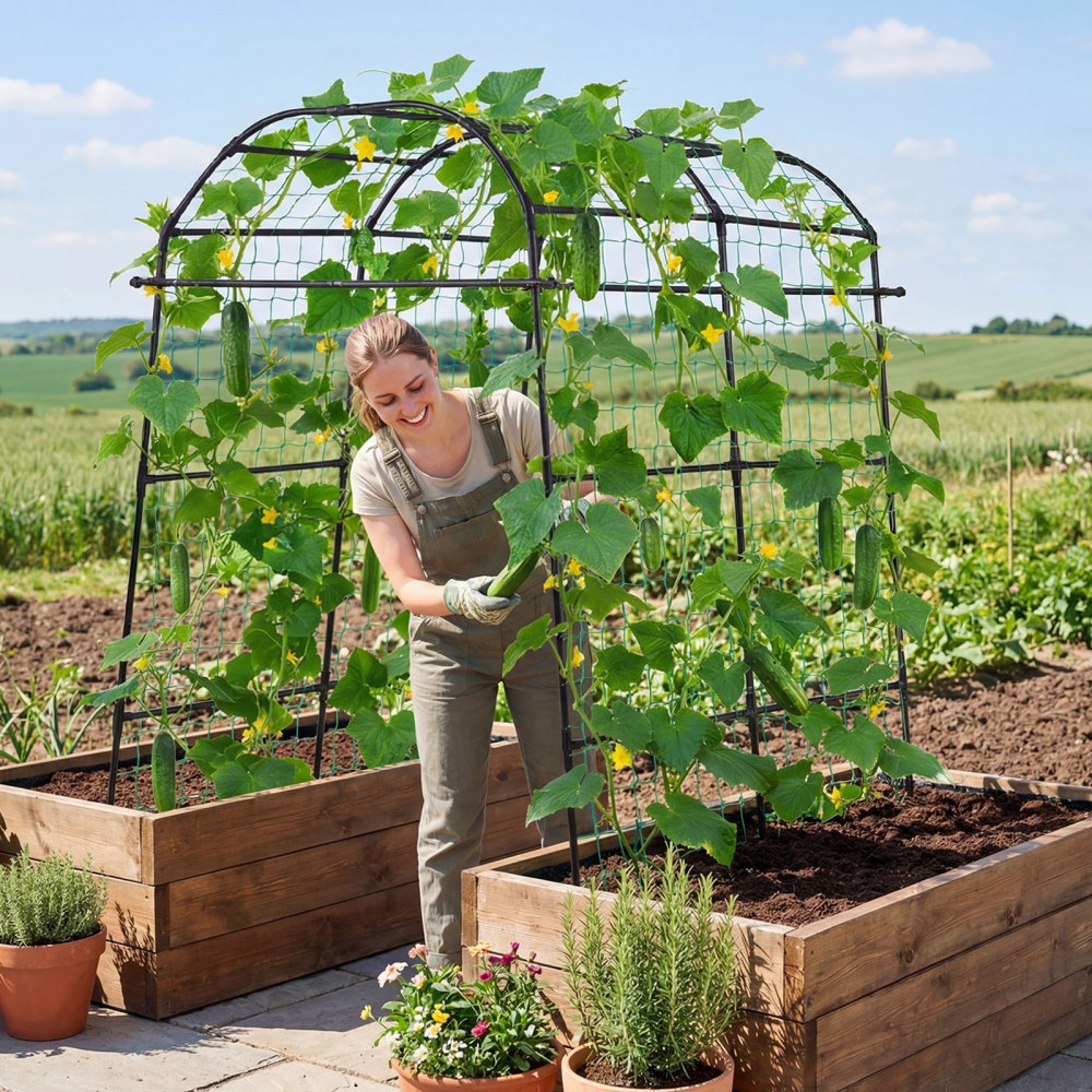 VEVOR Cucumber Trellis, U-Shape Garden Trellises for Raised Bed, Metal Arch Plant Support for Vine, Climbing Plants Outdoor, Peas, Beans, Zucchini, Tomato, Squash, Flower (70.87 x 44.09 x 82.99 in)