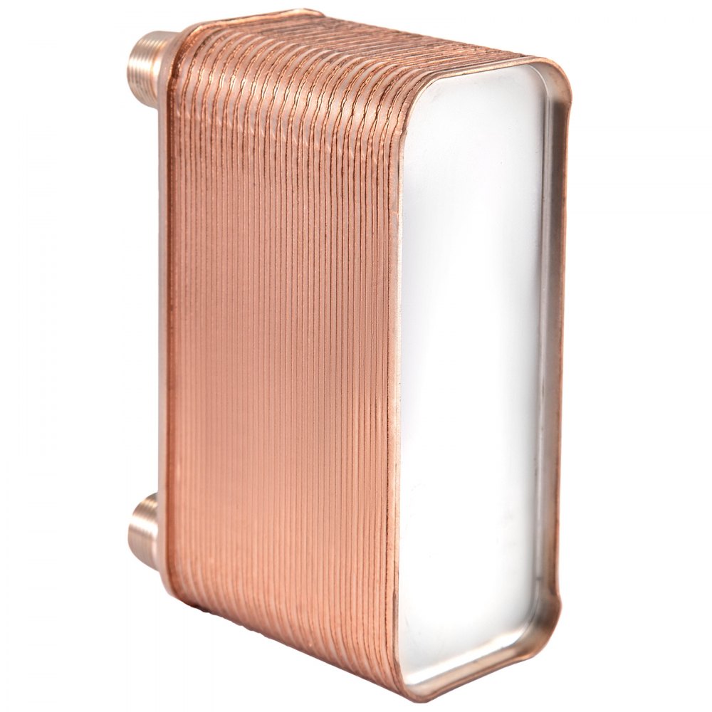 VEVOR Heat Exchanger 3\"x7.5\" 40 Plates Brazed Plate Heat Exchanger 316L 3/4\" MPT Heat Exchanger B3-12A Beer Wort Chiller for Hydronic Heating