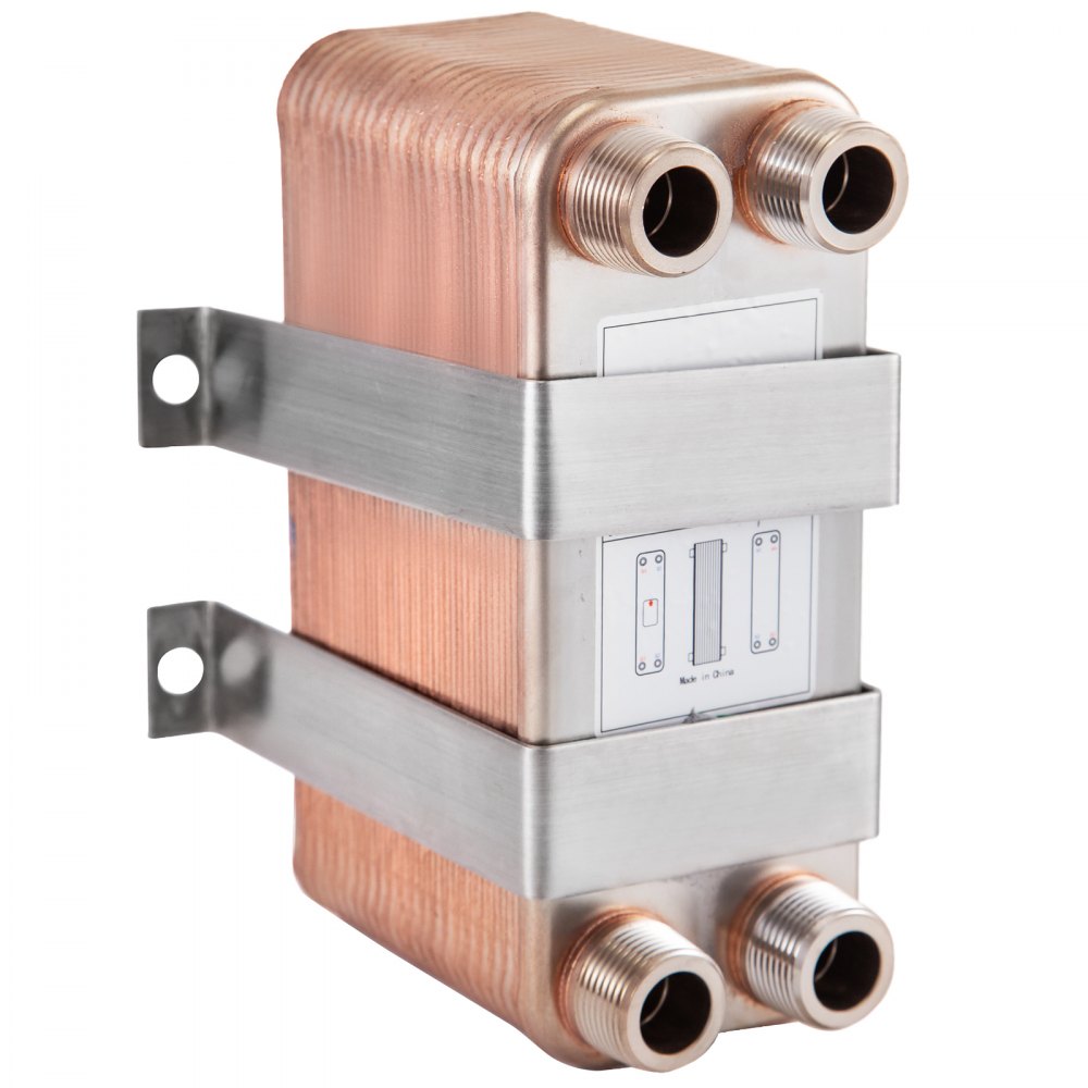 VEVOR Heat Exchanger 3\"x7.5\" 40 Plates Brazed Plate Heat Exchanger 316L 3/4\" MPT Heat Exchanger B3-12A Beer Wort Chiller for Hydronic Heating