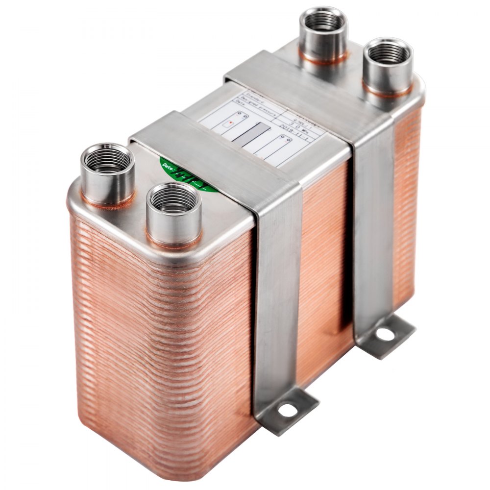VEVOR Heat Exchanger 3\"x7.5\" 60 Plates Brazed Plate Heat Exchanger 316L 1/2\" BSP FPT Heat Exchanger EATB12 Beer Wort Chiller for Hydronic Heating