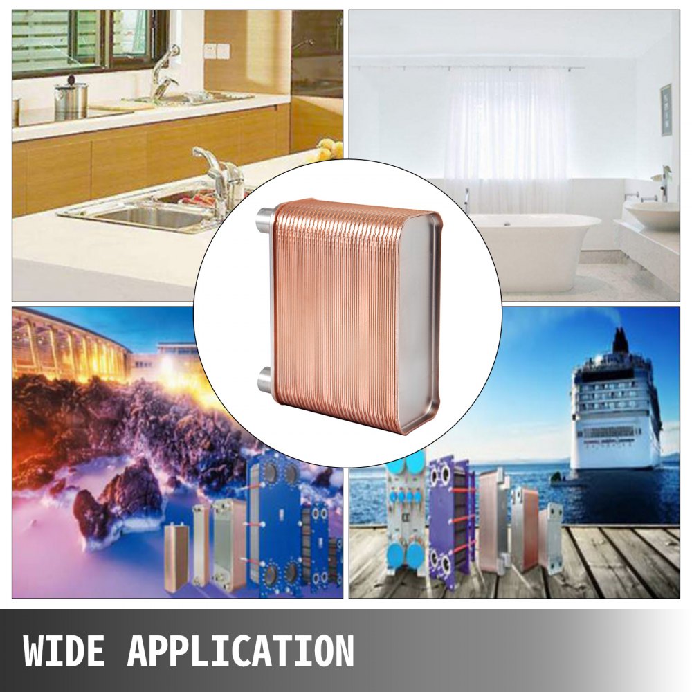VEVOR Heat Exchanger 3\"x7.5\" 60 Plates Brazed Plate Heat Exchanger 316L 1/2\" BSP FPT Heat Exchanger EATB12 Beer Wort Chiller for Hydronic Heating