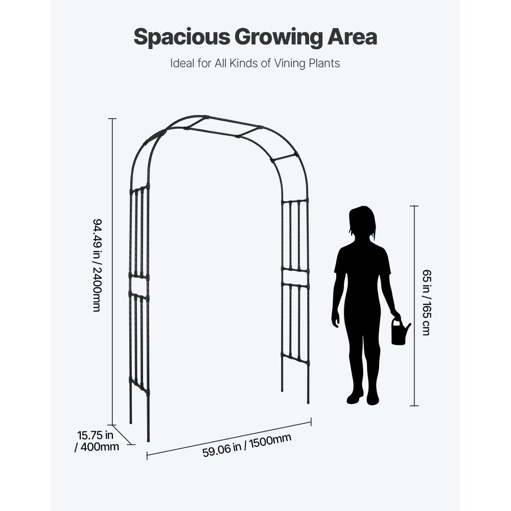VEVOR Garden Arbor, 94.5 (H) x 59 (W) x 15.8 (D) in Metal Archway, Sturdy Outdoor Trellis Arch with Stakes, Easy to Assemble, Pergola Arbor for Plant Climbing Yard Lawn Wedding Party Decoration