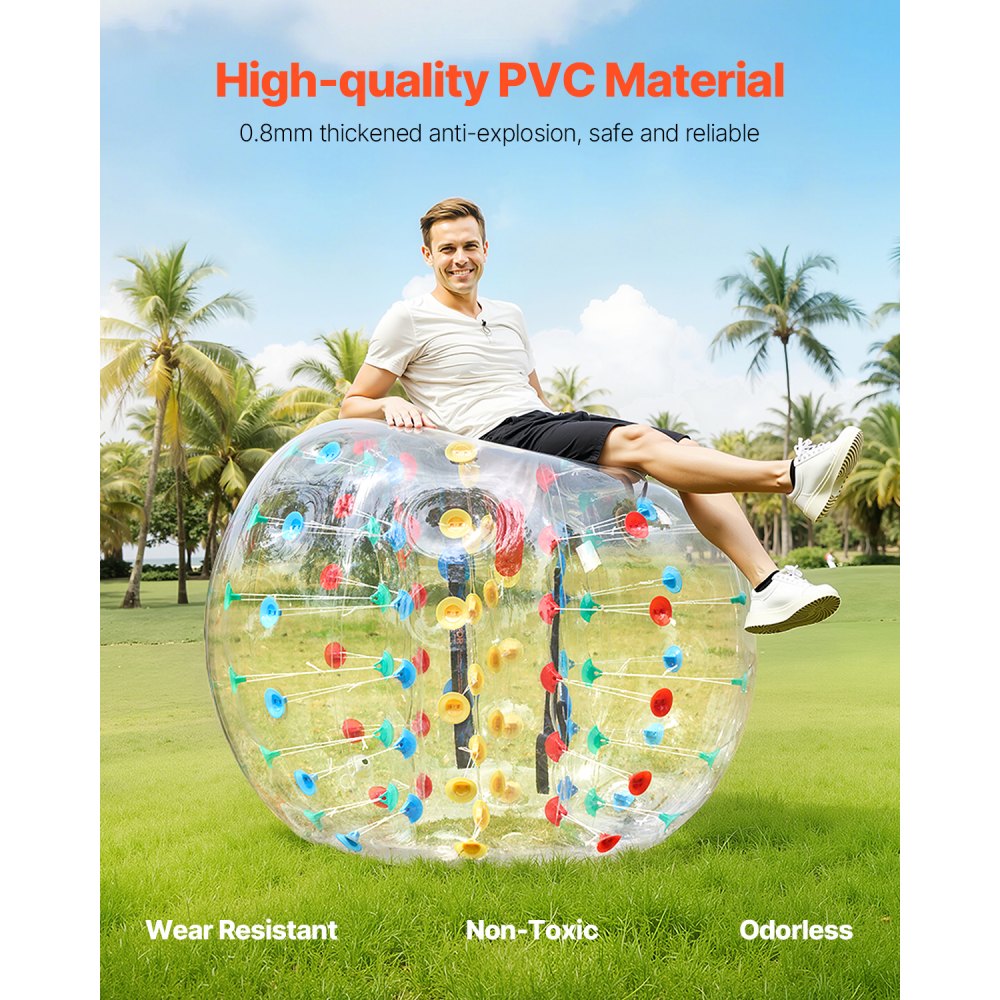 VEVOR Inflatable Bumper Balls 1-Pack, 5FT/1.5M Body Sumo Zorb Ball, 0.8mm Thick PVC Human Hamster Bubble Knocker for Outdoor Sports Team Gaming Play, Bopper Toy for Garden Yard Park, Multicolor