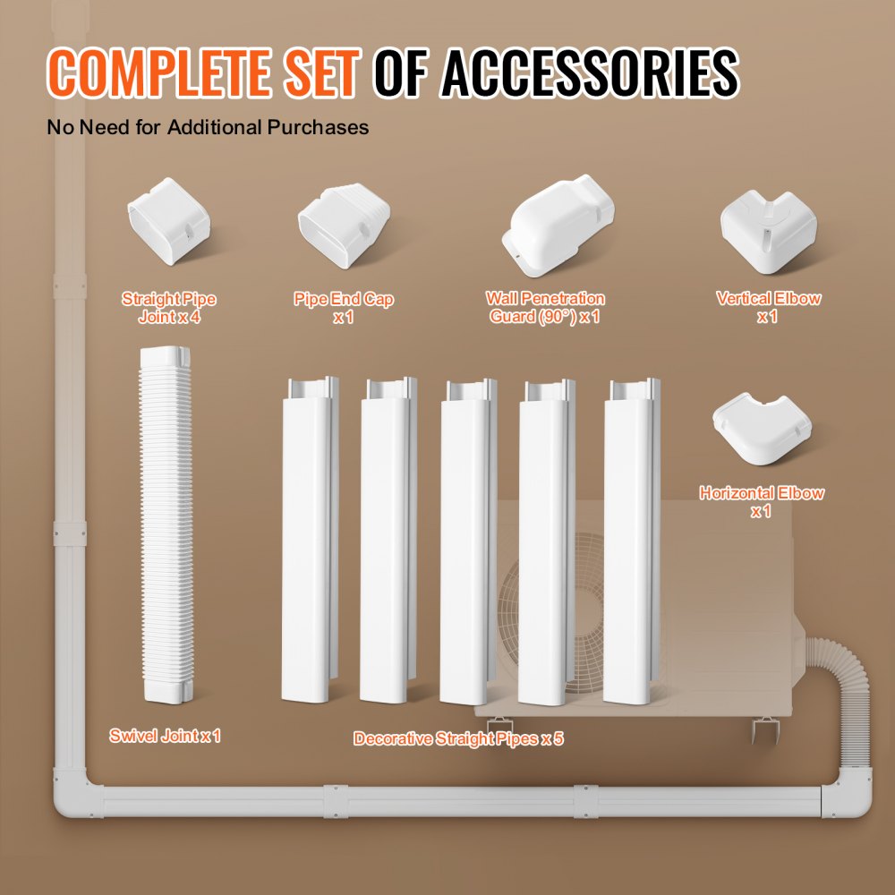 VEVOR Mini Split Line Set Cover 3-inch W 10Ft L, PVC Decorative Pipe Line Cover For Air Conditioner with 5 Straight Ducts & Full Components Easy to Install, Paintable for Heat Pumps, White