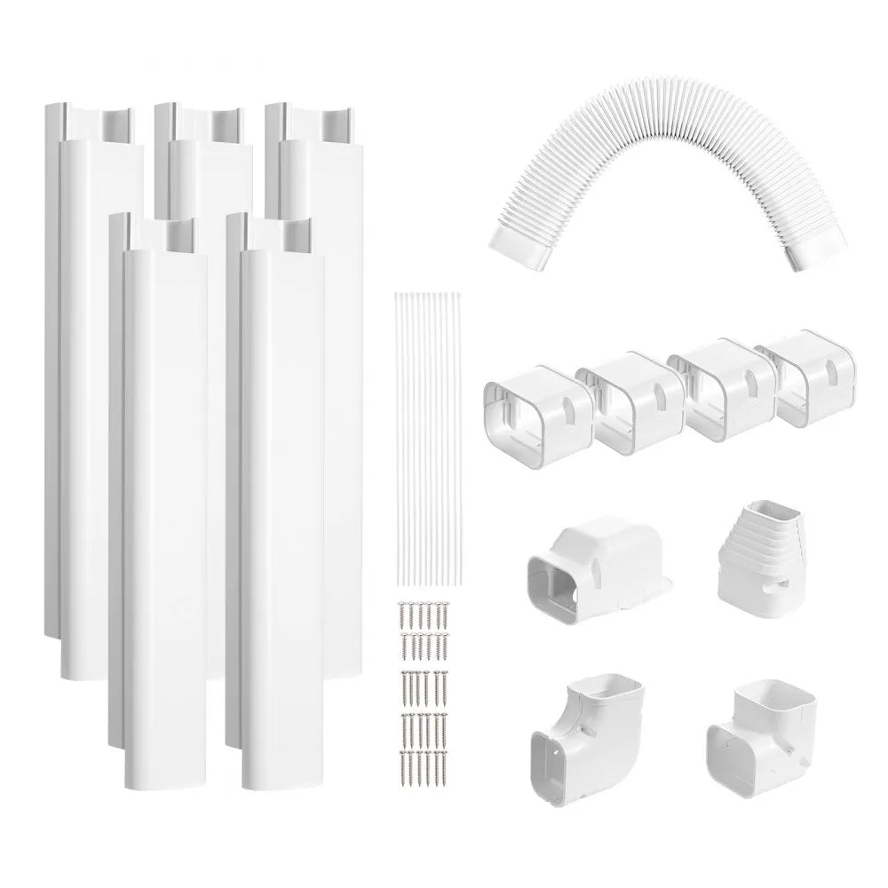 VEVOR Mini Split Line Set Cover 3-inch W 10Ft L, PVC Decorative Pipe Line Cover For Air Conditioner with 5 Straight Ducts & Full Components Easy to Install, Paintable for Heat Pumps, White