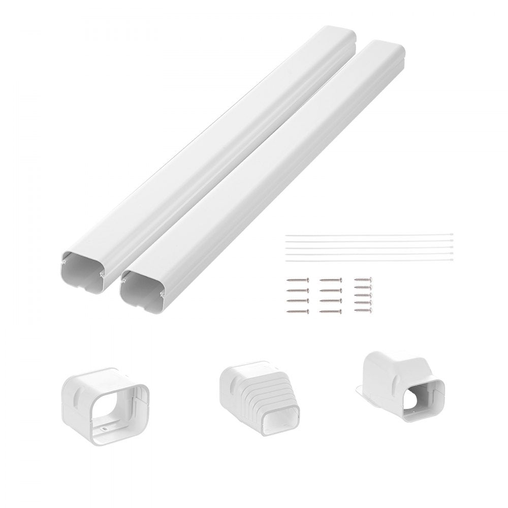 VEVOR Mini Split Line Set Cover 3-inch W 7.4Ft L, PVC Decorative Pipe Line Cover For Air Conditioner with 2 Straight Ducts & Full Components Easy to Install, Paintable for Heat Pumps, White