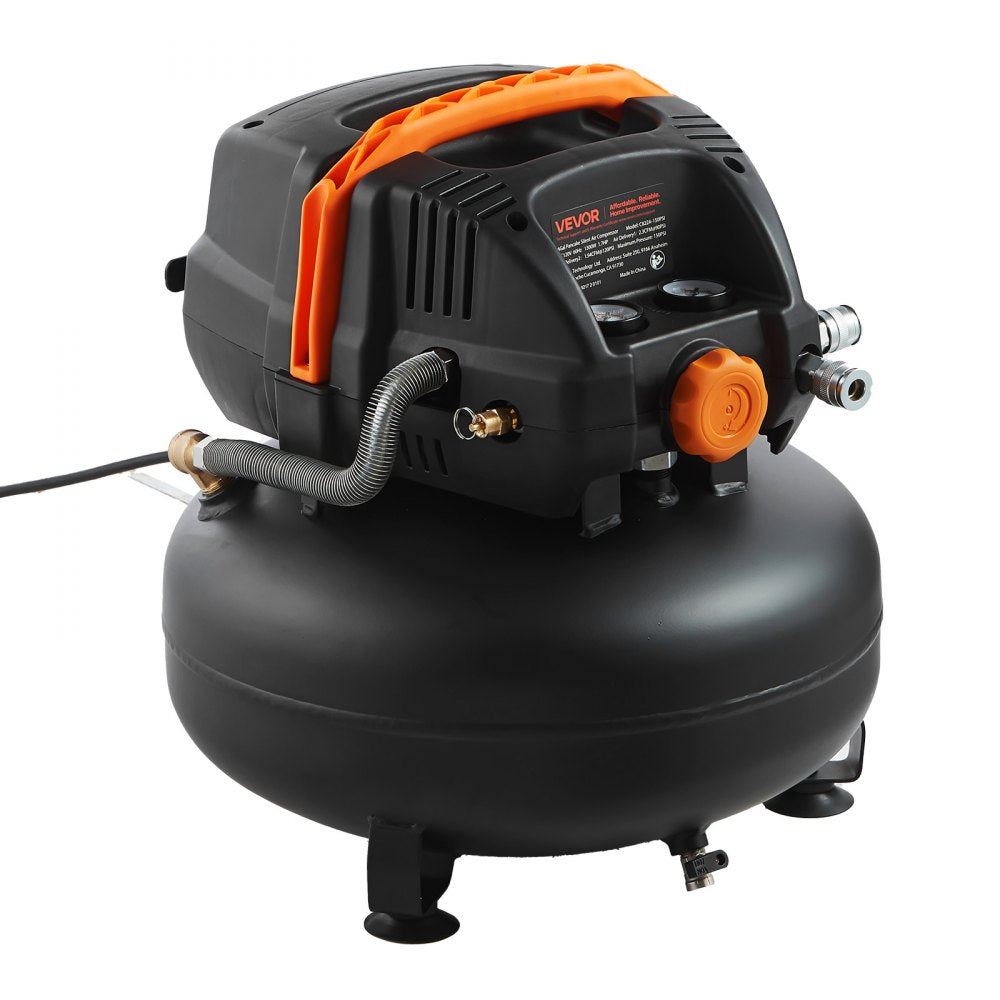 VEVOR 6 Gallon Air Compressor, 1.7HP 2.3CFM@90PSI Portable Pancake Air Compressor & 150PSI Max Pressure, 12-Piece Accessory Kit with 25FT Air Hose for Tire Inflation, Spray Painting, Woodwork Nailing