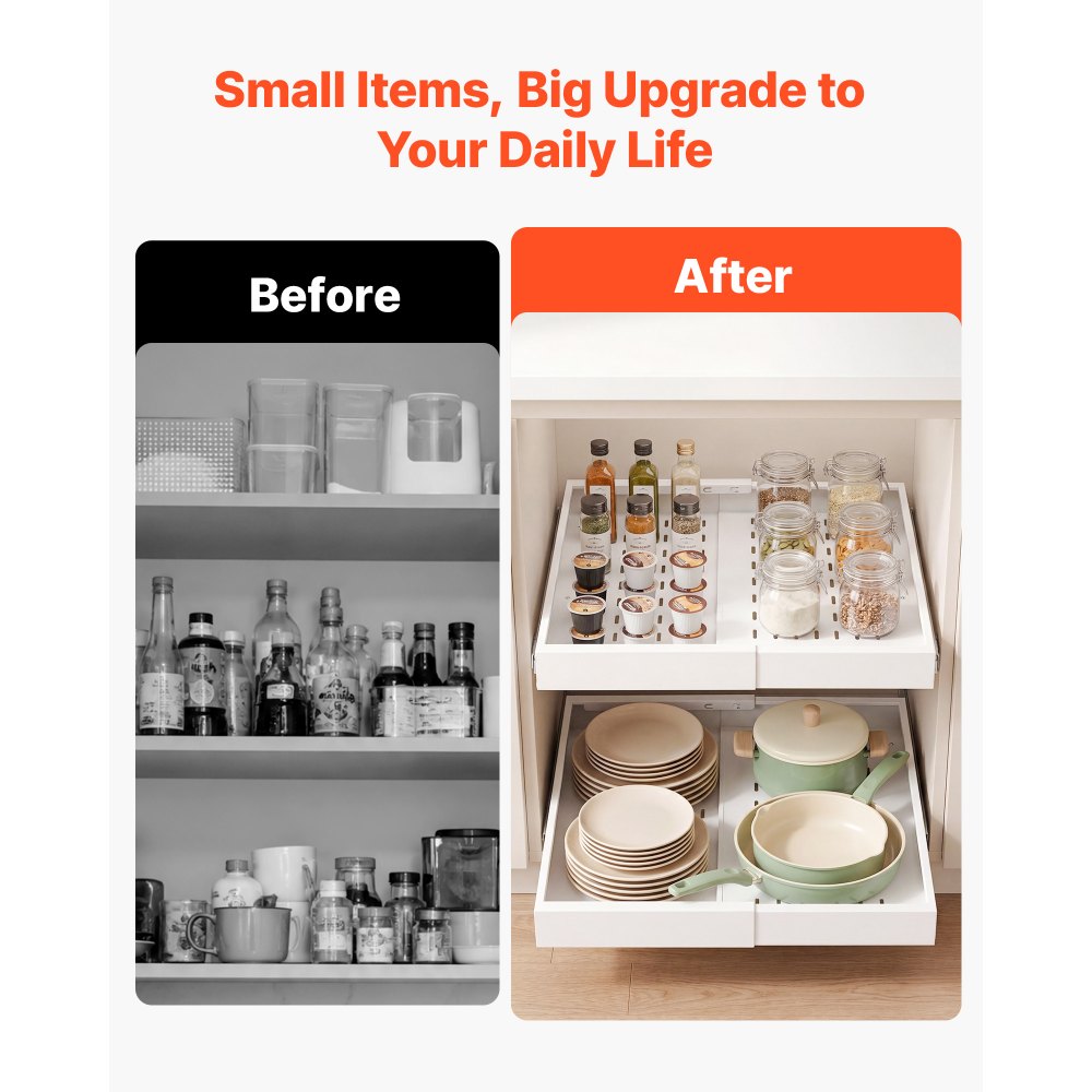 VEVOR Pull Out Cabinet Organizer, 4 Pack Expandable Width (12.2"-18.9"), 20.47" Deep Pull Out Drawers for Cabinets, Sliding Drawer for Kitchen Pantry Cabinet Organizer with Nano Adhesive Strips, White