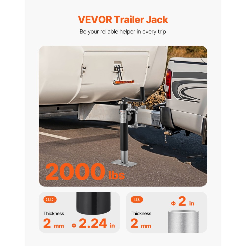 VEVOR Trailer Jack, 2000 lbs Dynamic Load Capacity, Heavy Duty Swivel Bolt-on Trailer Jack, 10" Lift Trailer Jack Stand with Handle for RV Trailer, Horse Trailer, Utility Trailer, and Yacht Trailer