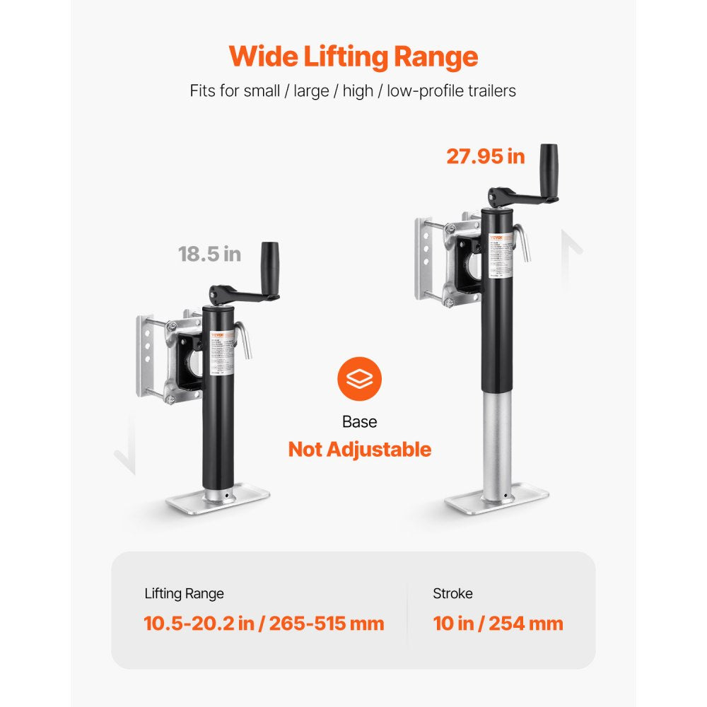 VEVOR Trailer Jack, 2000 lbs Dynamic Load Capacity, Heavy Duty Swivel Bolt-on Trailer Jack, 10" Lift Trailer Jack Stand with Handle for RV Trailer, Horse Trailer, Utility Trailer, and Yacht Trailer