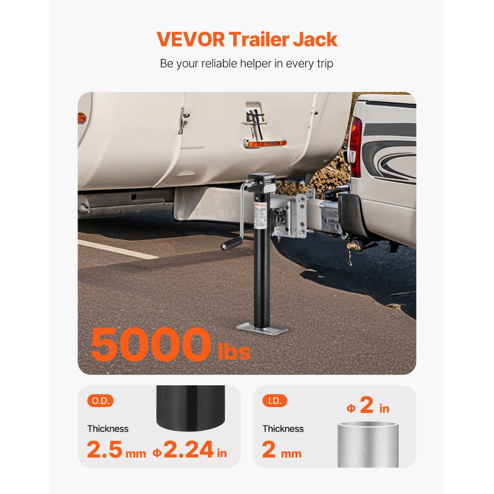 VEVOR Trailer Jack, 5000 lbs Dynamic Load Capacity, Heavy Duty Swivel Bolt-on Trailer Jack, 14.3" Lift Trailer Jack Stand with Handle for RV Trailer, Horse Trailer, Utility Trailer, and Yacht Trailer
