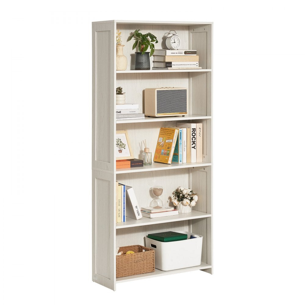 VEVOR 5 Tiers Wide Bookshelf, 68 in Wooden Open Bookcase with Display Storage Organizer Shelf, Freestanding Tall Display Floor Bookcase Bookshelf for Library, Bedroom, Living Room, Office, White