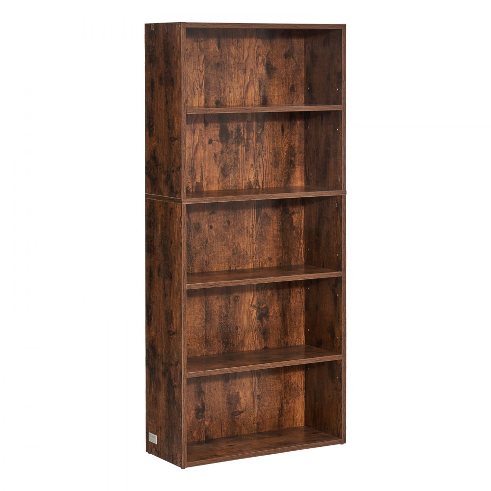VEVOR 5 Tiers Narrow Bookshelf, 53 in Wooden Open Bookcase with Height-Adjustable Shelf, Freestanding Tall Display Storage Floor Bookcase Bookshelf for Library, Bedroom, Living Room, Office, Brown