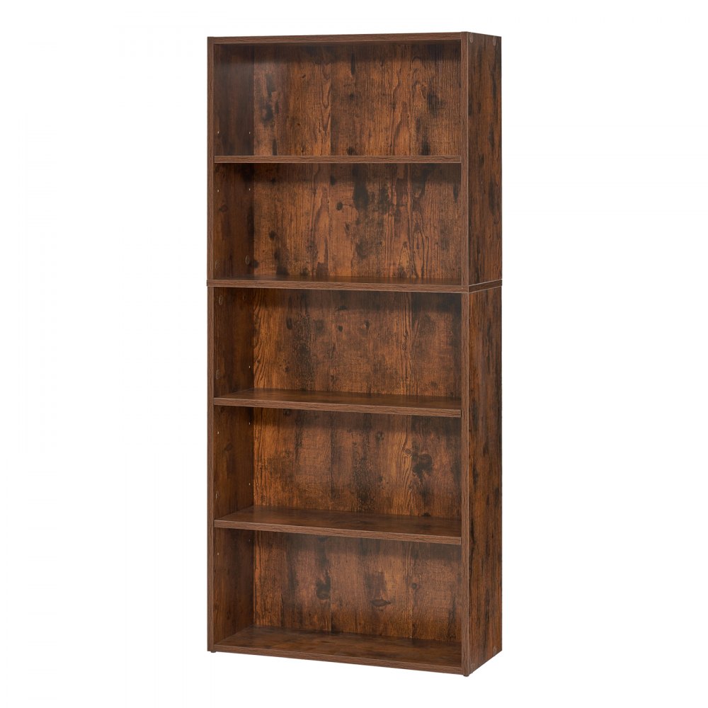 VEVOR 5 Tiers Narrow Bookshelf, 53 in Wooden Open Bookcase with Height-Adjustable Shelf, Freestanding Tall Display Storage Floor Bookcase Bookshelf for Library, Bedroom, Living Room, Office, Brown