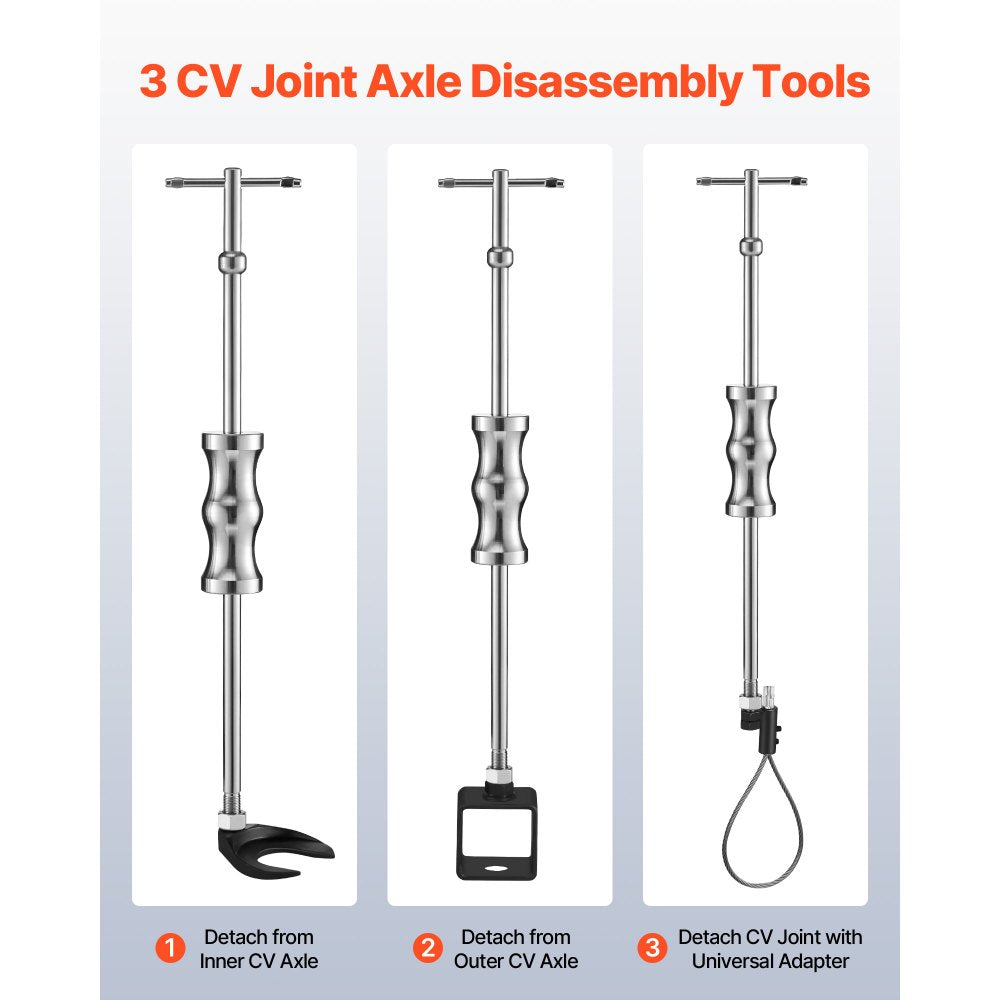 VEVOR Inner CV Axle Puller Tool Set with 5/8 in-18 Slide Hammer & 2-Inch 2.5-Inch CV Joint Fork Adapter, Inner CV Joint Removal Tool Kit, Heavy Duty Front Wheel Drive Axle Puller Slide Hammer Set