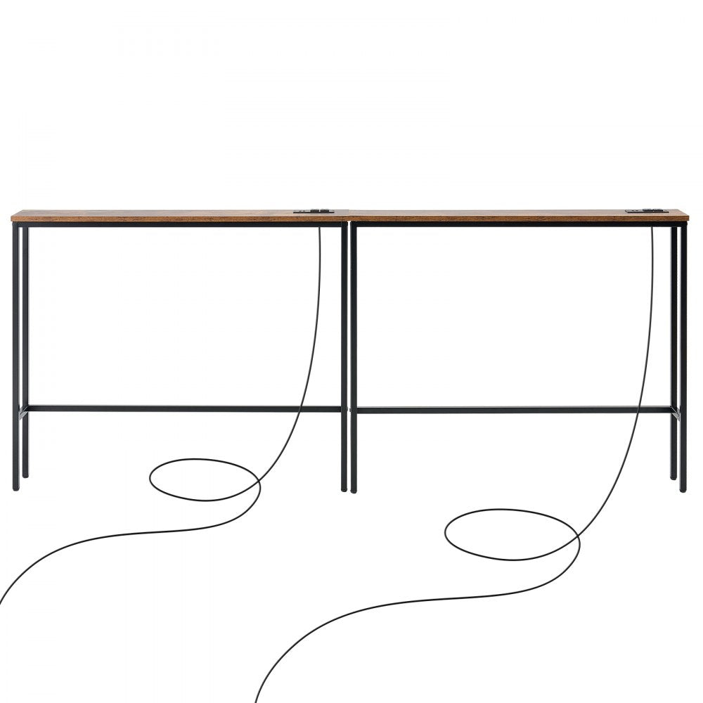 VEVOR Narrow Console Table, 2 Pack Behind Couch Table with Power Outlets, 1-Tier Long Entryway Table, Narrow Sofa Table with Metal Frame and Charge Station, for Entryway, Hallway, Living Room