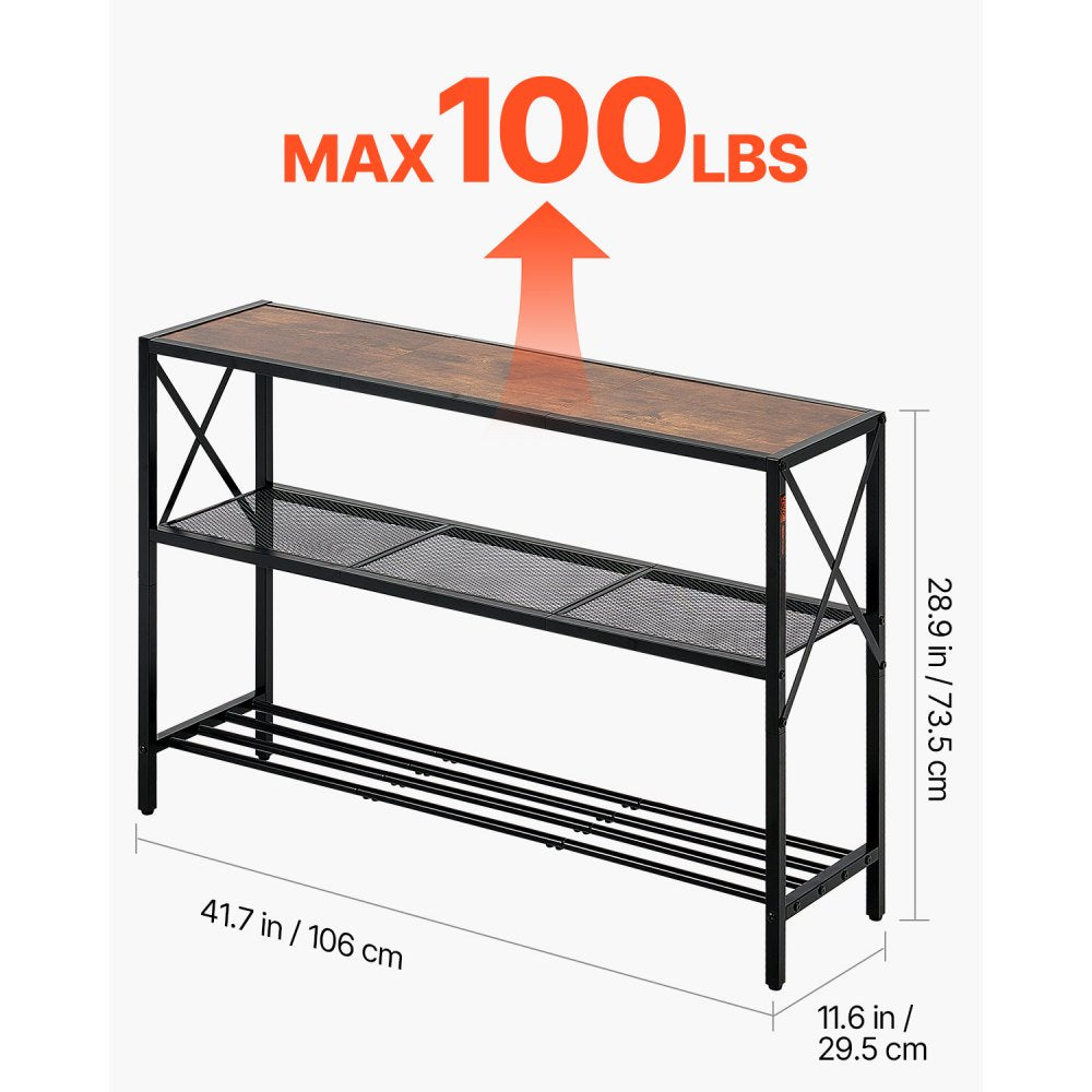 VEVOR Narrow Console Sofa Table, 41.7 inches Behind Couch Table, 3-Tier Long Entryway Table and Skinny Hallway Table, Narrow Sofa Table with Metal Frame, for Entryway, Hallway, Living Room & Bedroom
