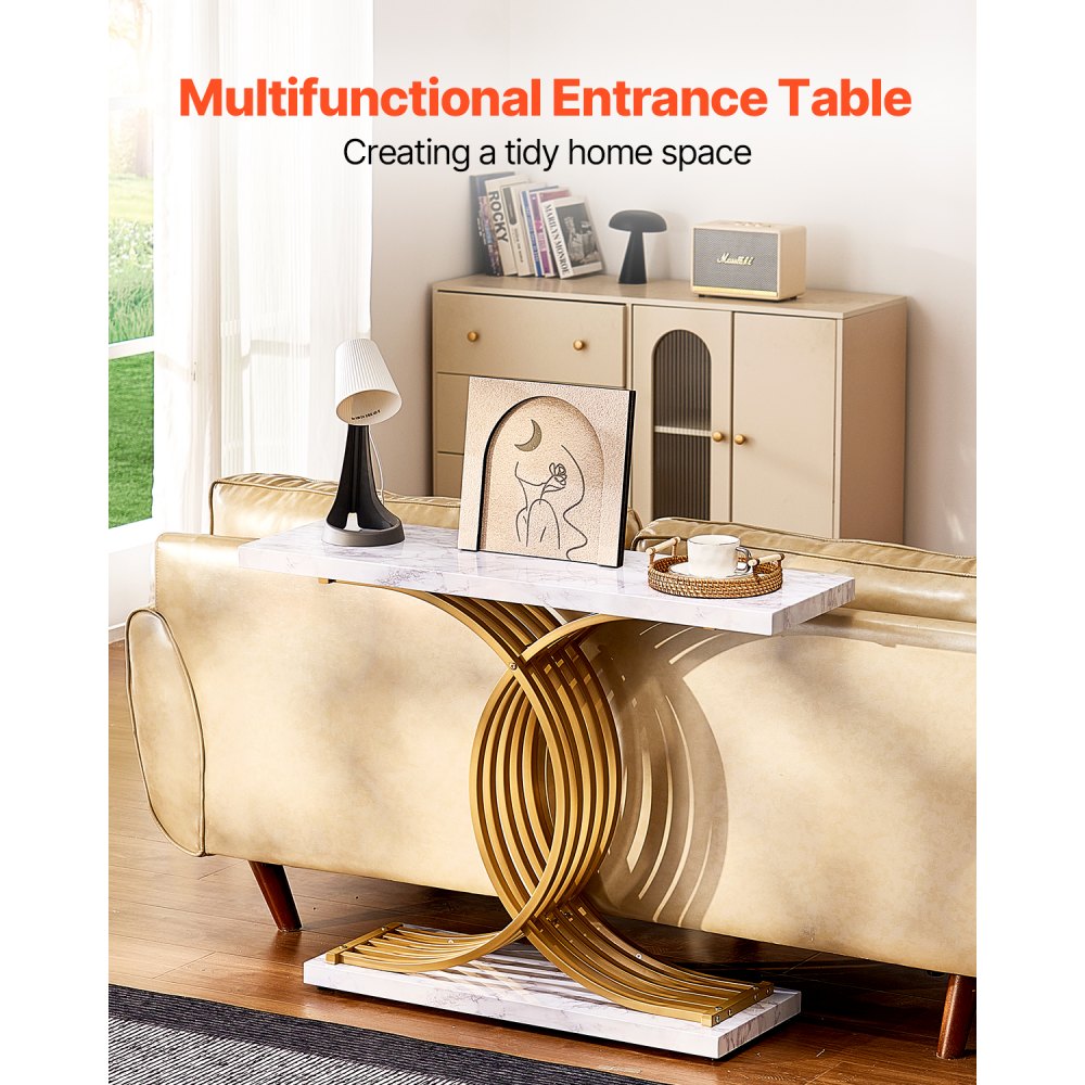 VEVOR Narrow Console Sofa Table, 39.4 inches Behind Couch Table, 1-Tier Long Entryway Table and Skinny Hallway Table, Narrow Sofa Table with Metal Frame, for Entryway, Hallway, Living Room & Bedroom