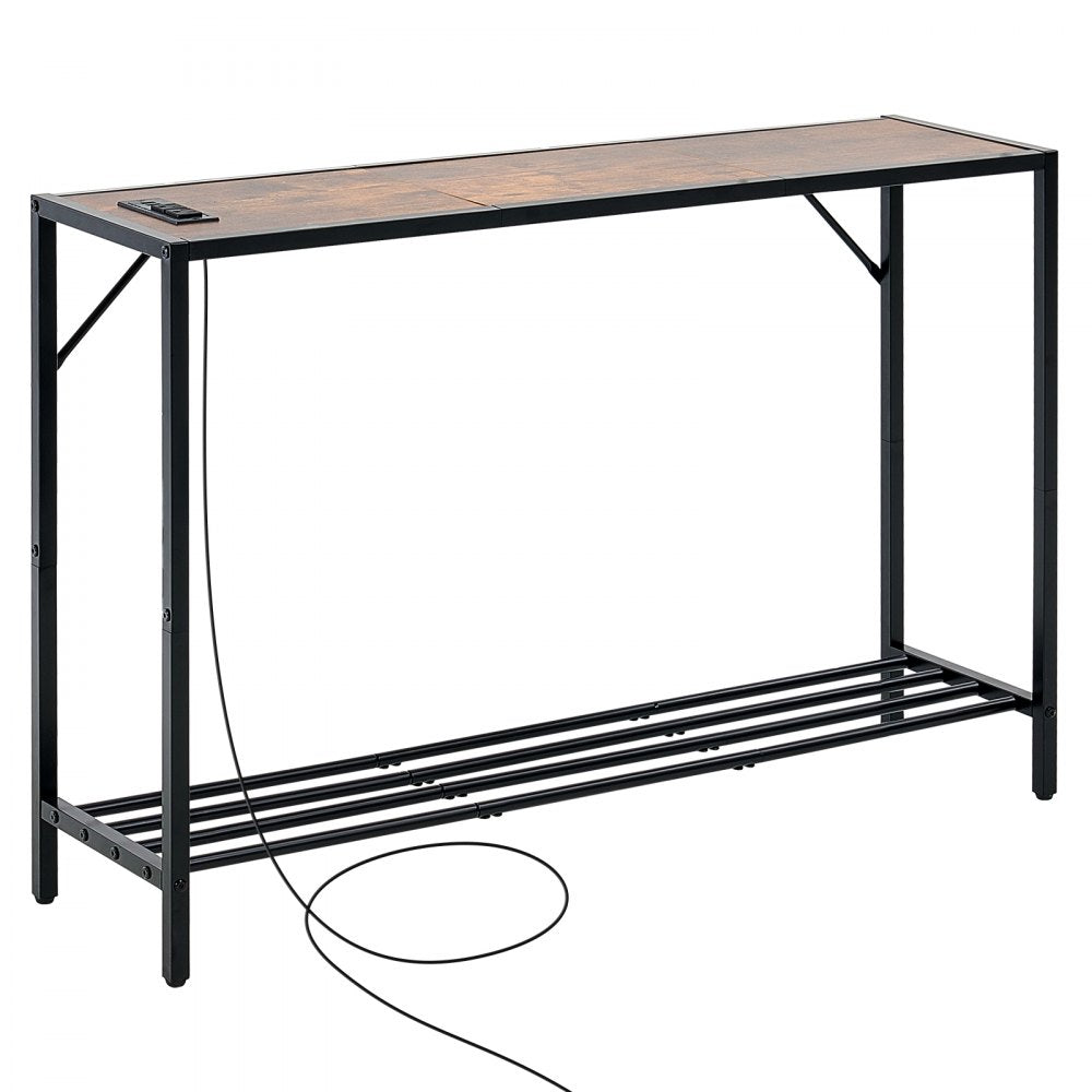 VEVOR Narrow Console Table, 41.7" Behind Couch Table with Power Outlets, 2-Tier Long Entryway Table, Sofa Table with Metal Frame and Charge Station, for Entryway, Hallway, Living Room