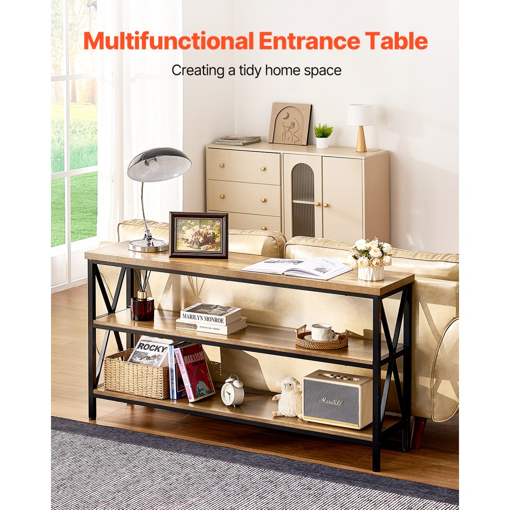 VEVOR Narrow Console Sofa Table, 55.1 inches Behind Couch Table, 3-Tier Long Entryway Table and Skinny Hallway Table, Narrow Sofa Table with Metal Frame, for Entryway, Hallway, Living Room & Bedroom