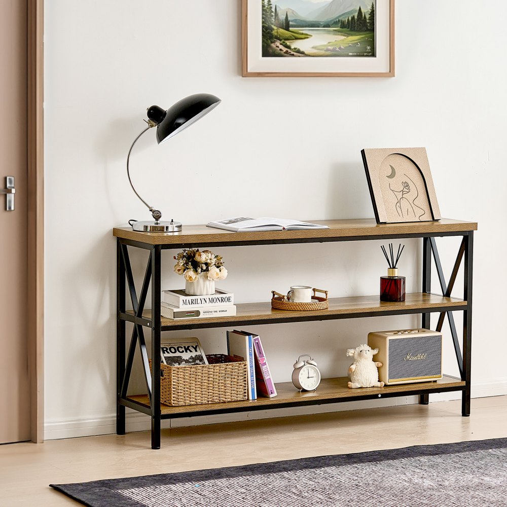 VEVOR Narrow Console Sofa Table, 55.1 inches Behind Couch Table, 3-Tier Long Entryway Table and Skinny Hallway Table, Narrow Sofa Table with Metal Frame, for Entryway, Hallway, Living Room & Bedroom