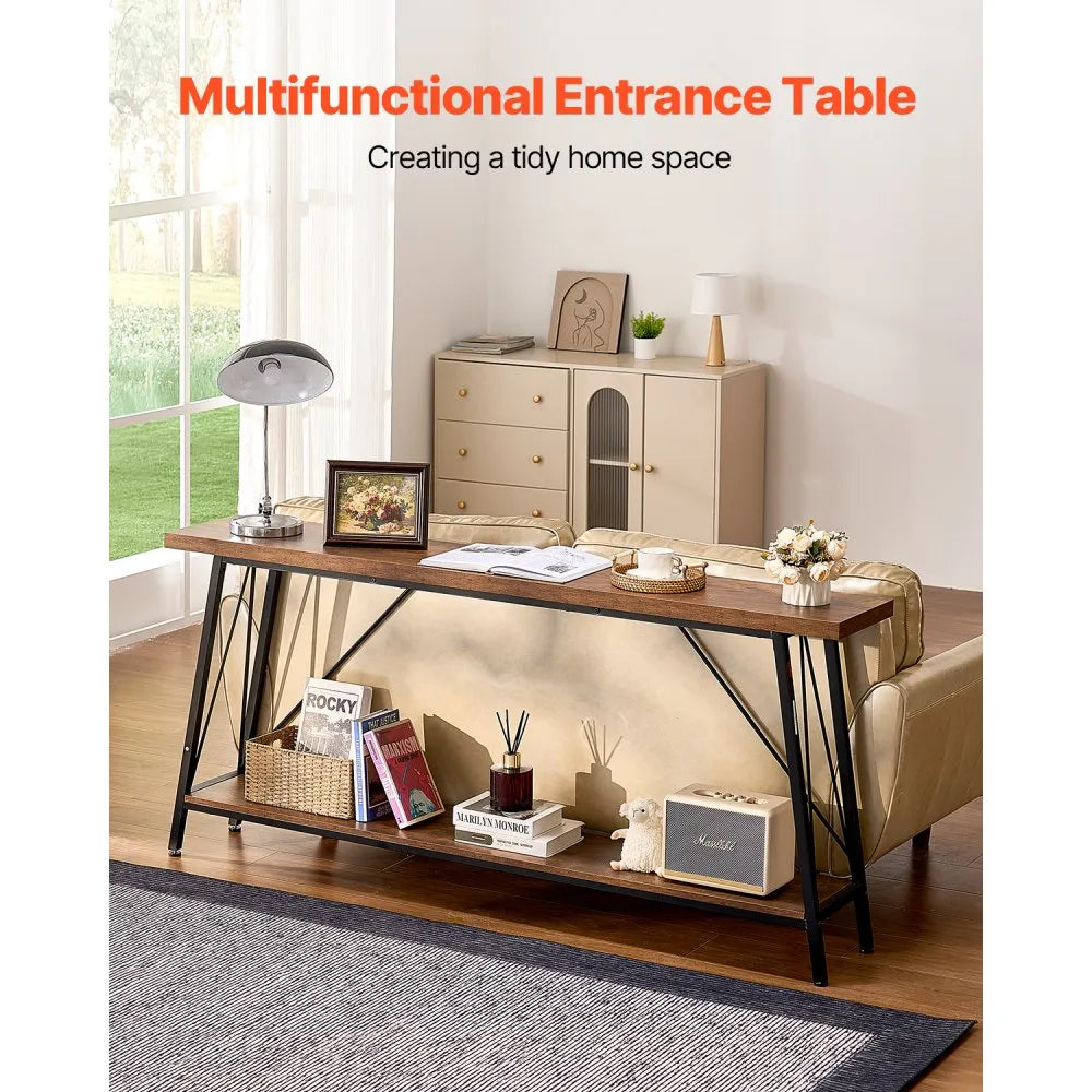 VEVOR Narrow Console Sofa Table, 70.9 inches Behind Couch Table, 2-Tier Long Entryway Table and Skinny Hallway Table, Narrow Sofa Table with Metal Frame, for Entryway, Hallway, Living Room & Bedroom