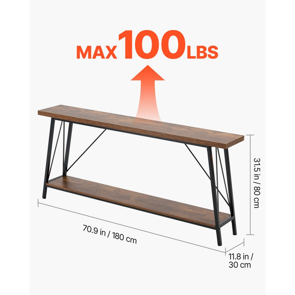 VEVOR Narrow Console Sofa Table, 70.9 inches Behind Couch Table, 2-Tier Long Entryway Table and Skinny Hallway Table, Narrow Sofa Table with Metal Frame, for Entryway, Hallway, Living Room & Bedroom
