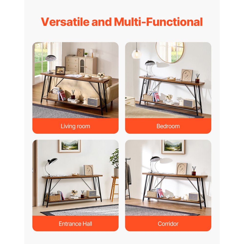 VEVOR Narrow Console Sofa Table, 70.9 inches Behind Couch Table, 2-Tier Long Entryway Table and Skinny Hallway Table, Narrow Sofa Table with Metal Frame, for Entryway, Hallway, Living Room & Bedroom