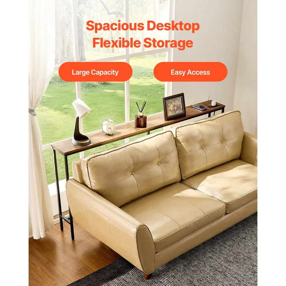 VEVOR Narrow Console Table, 70.9" Behind Couch Table with Power Outlets, 1-Tier Long Entryway Table, Narrow Sofa Table with Metal Frame and Charge Station, for Entryway, Hallway, Living Room