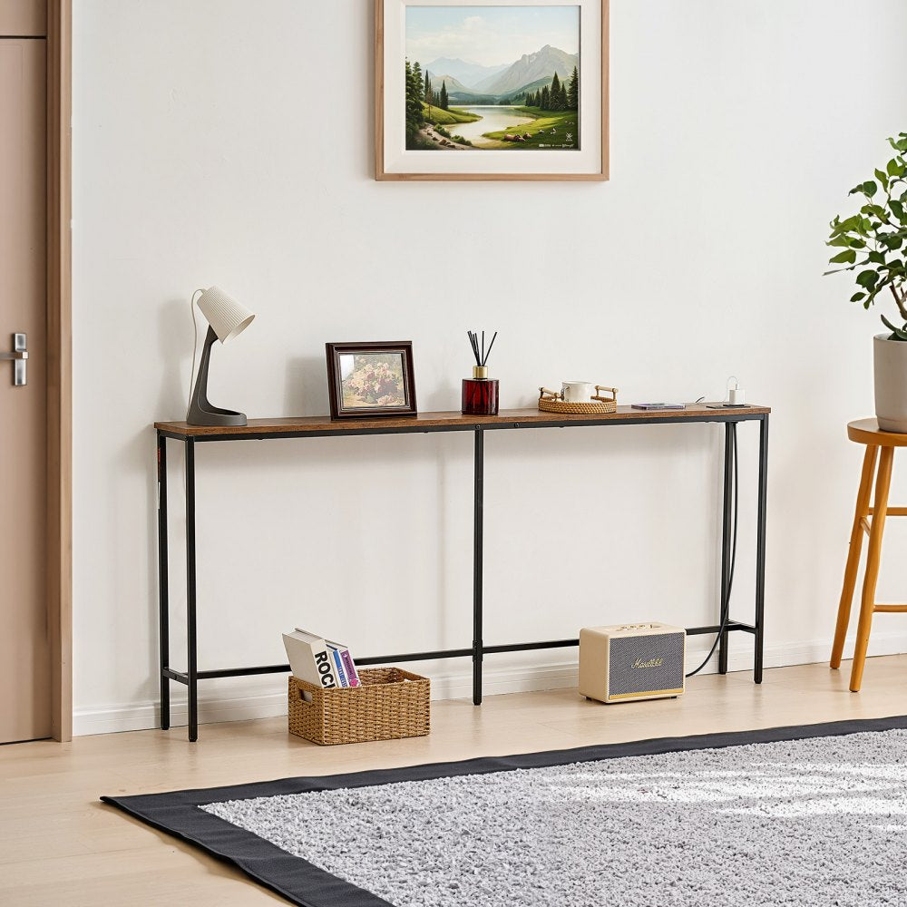 VEVOR Narrow Console Table, 70.9" Behind Couch Table with Power Outlets, 1-Tier Long Entryway Table, Narrow Sofa Table with Metal Frame and Charge Station, for Entryway, Hallway, Living Room